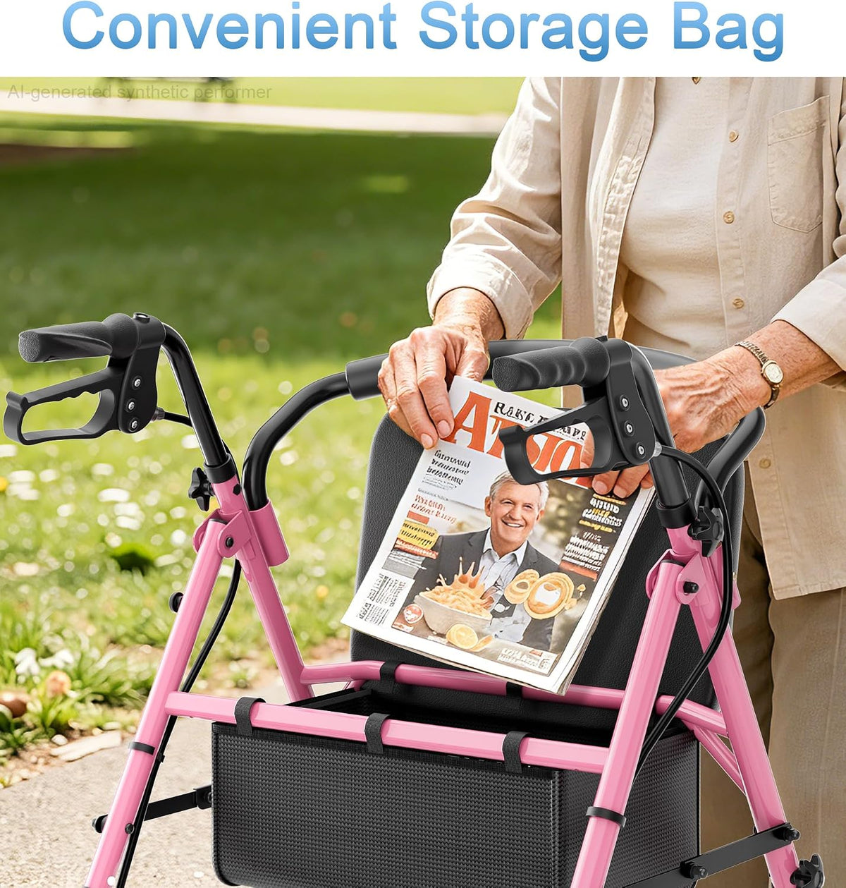 R16 Classic Rollator Walker with Seat #Color_Pink