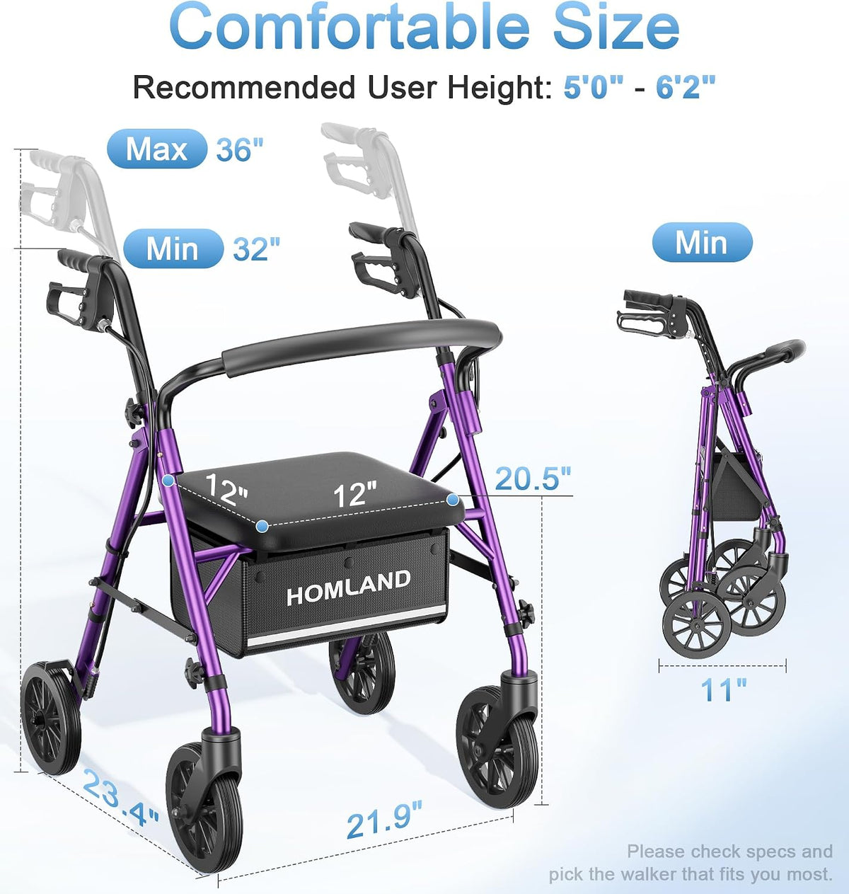 R16 Classic Rollator Walker with Seat #Color_Purple