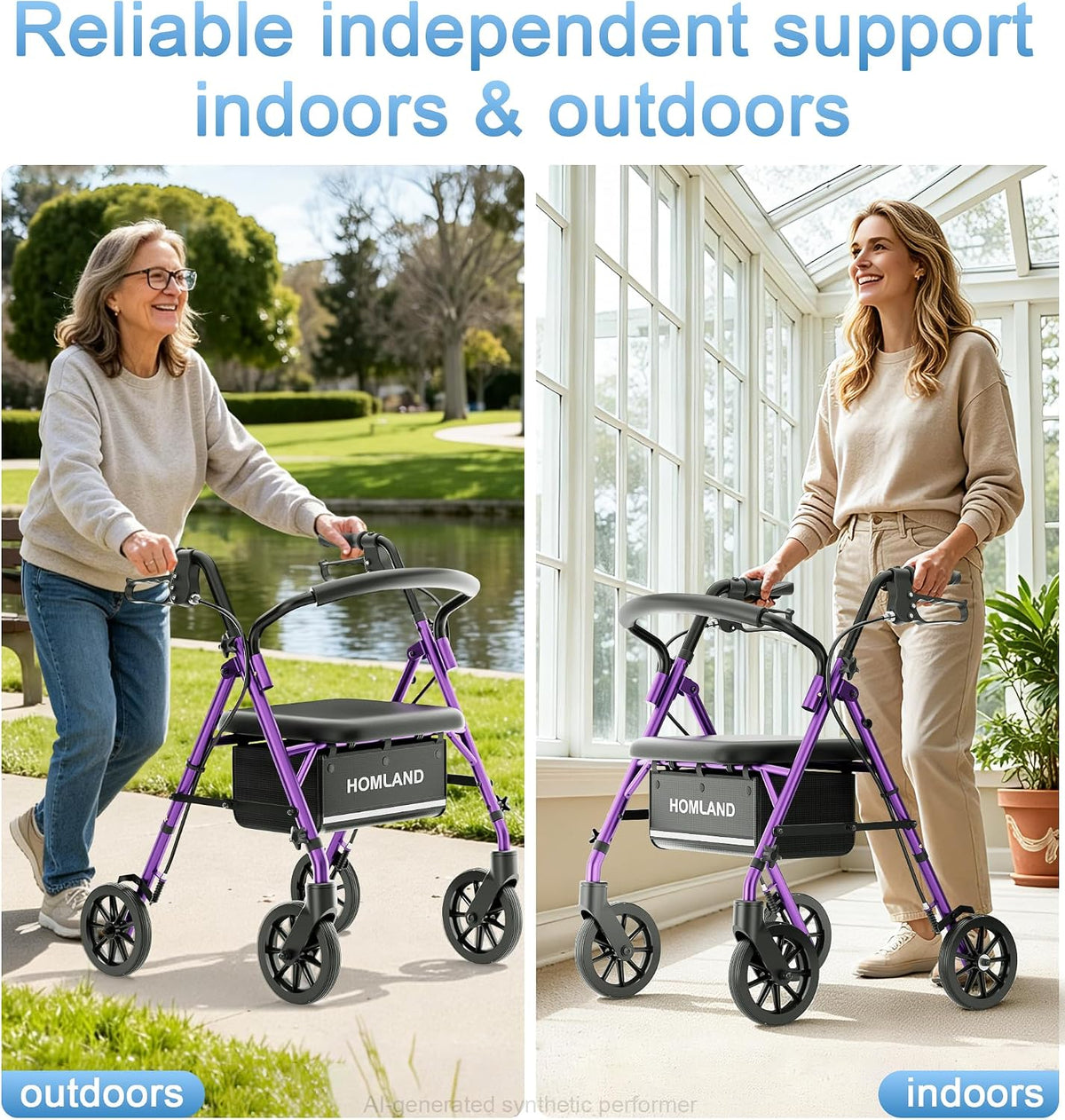 R16 Classic Rollator Walker with Seat #Color_Purple