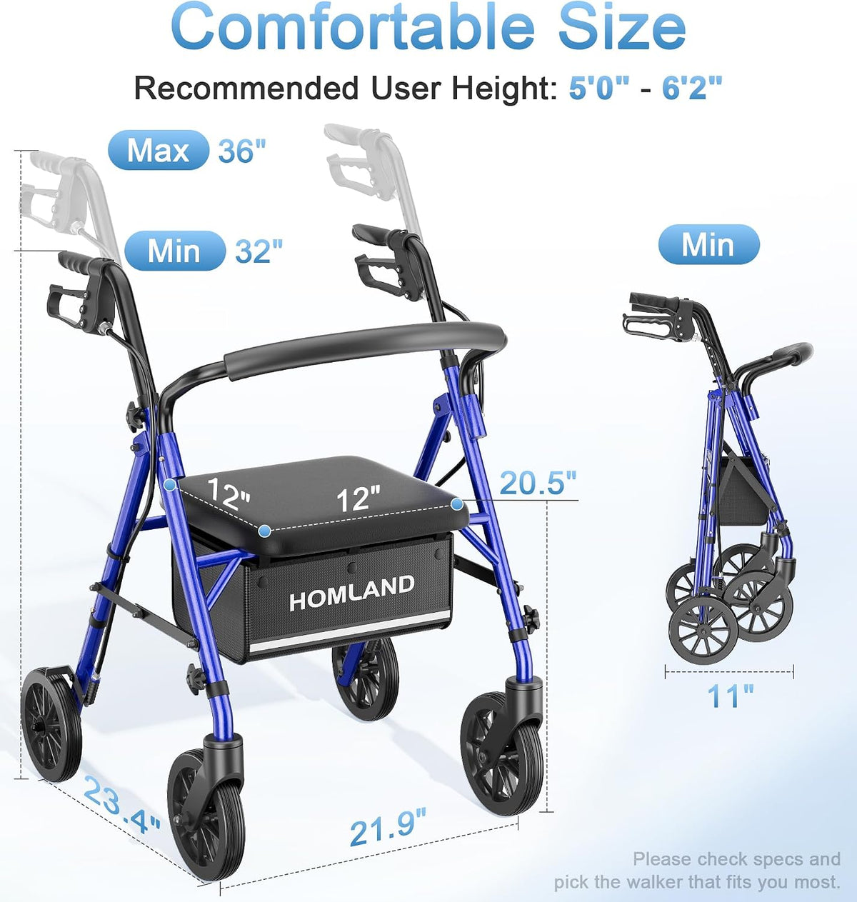 R16 Classic Rollator Walker with Seat #Color_Blue
