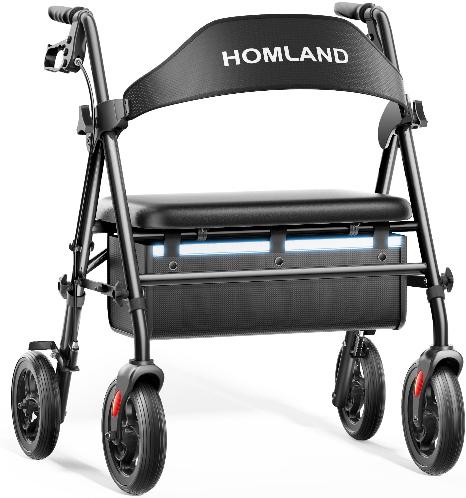 R15 HOMLAND Bariatric Walkers for Seniors, 500lb Heavy Duty Rollator Walker, 19.7" Extra Wide Padded Seat, 8" All Terrain Foldable Rolling Walker with Dual-Height Adjustable