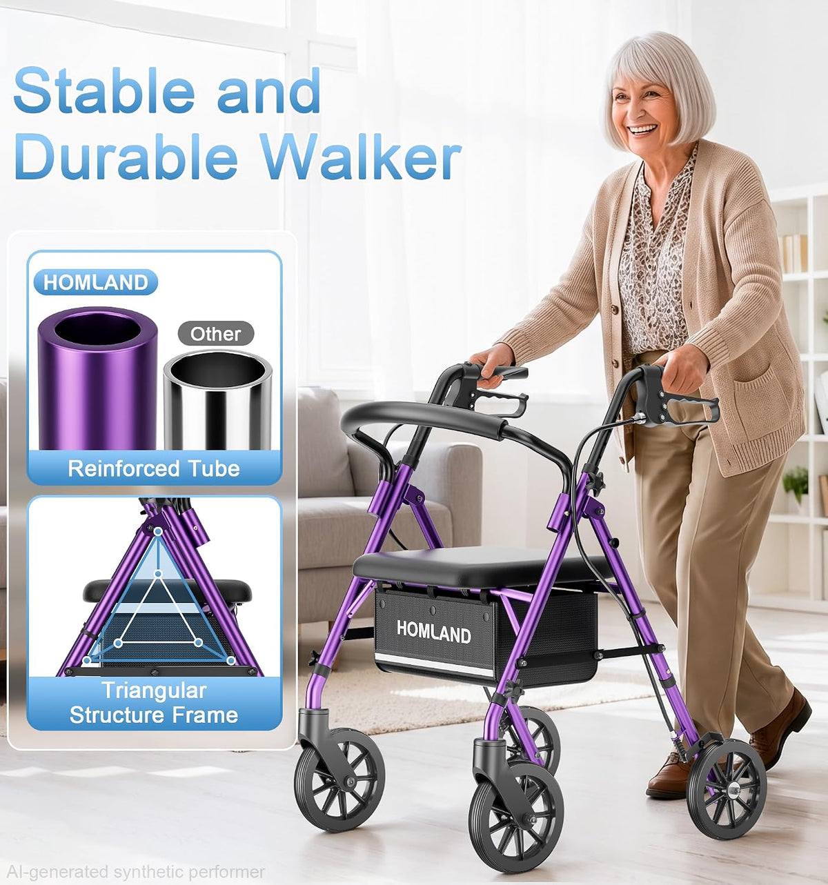 R16 Classic Rollator Walker with Seat #Color_Purple