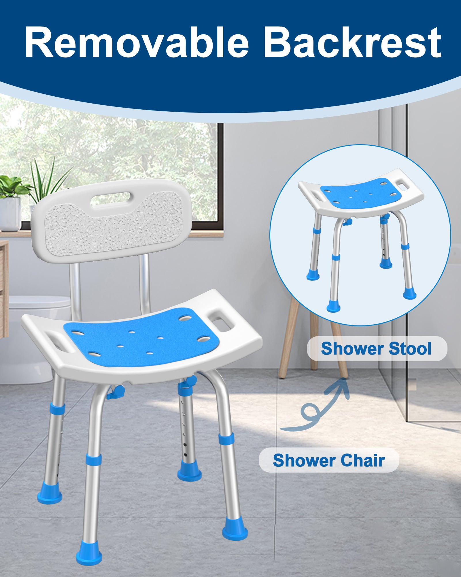 SHC10 Shower Chair for Inside Shower with Removable Back