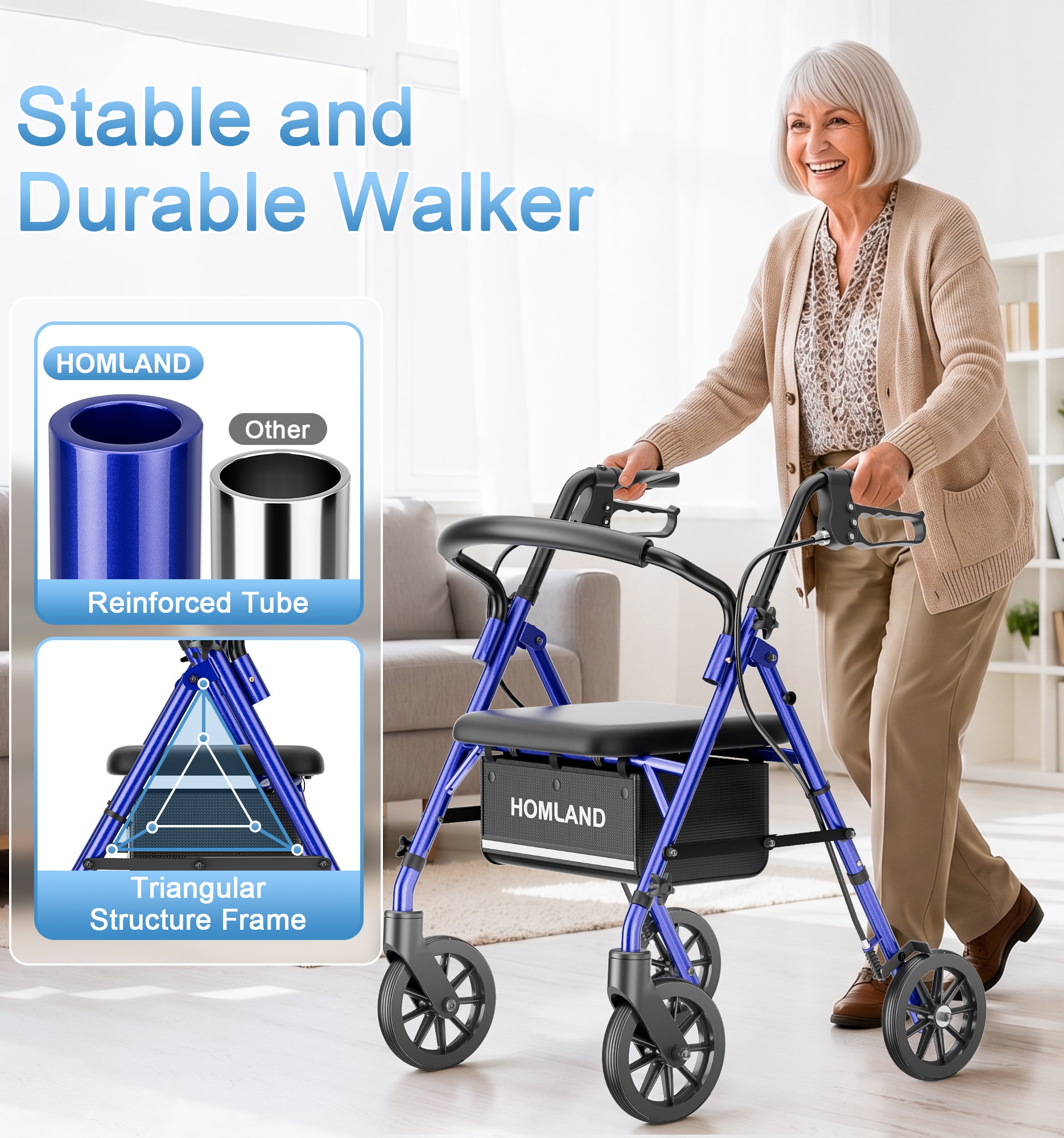 R16 Lightweight & Foldable Rollator Walkers for Seniors