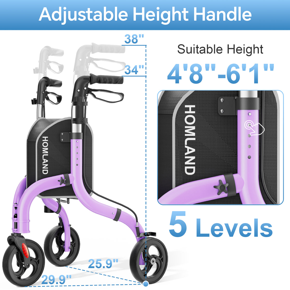RW310 Ultra Lightweight 3-Wheel Rollator #Color_Purple