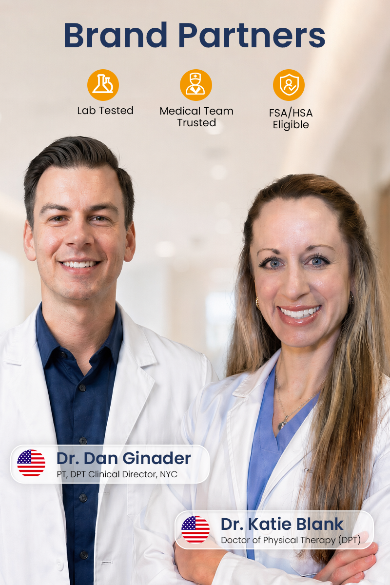 HOMLAND brand partners Dr. Dan Ginader and Dr. Katie Blank, US physical therapists recommending senior care products