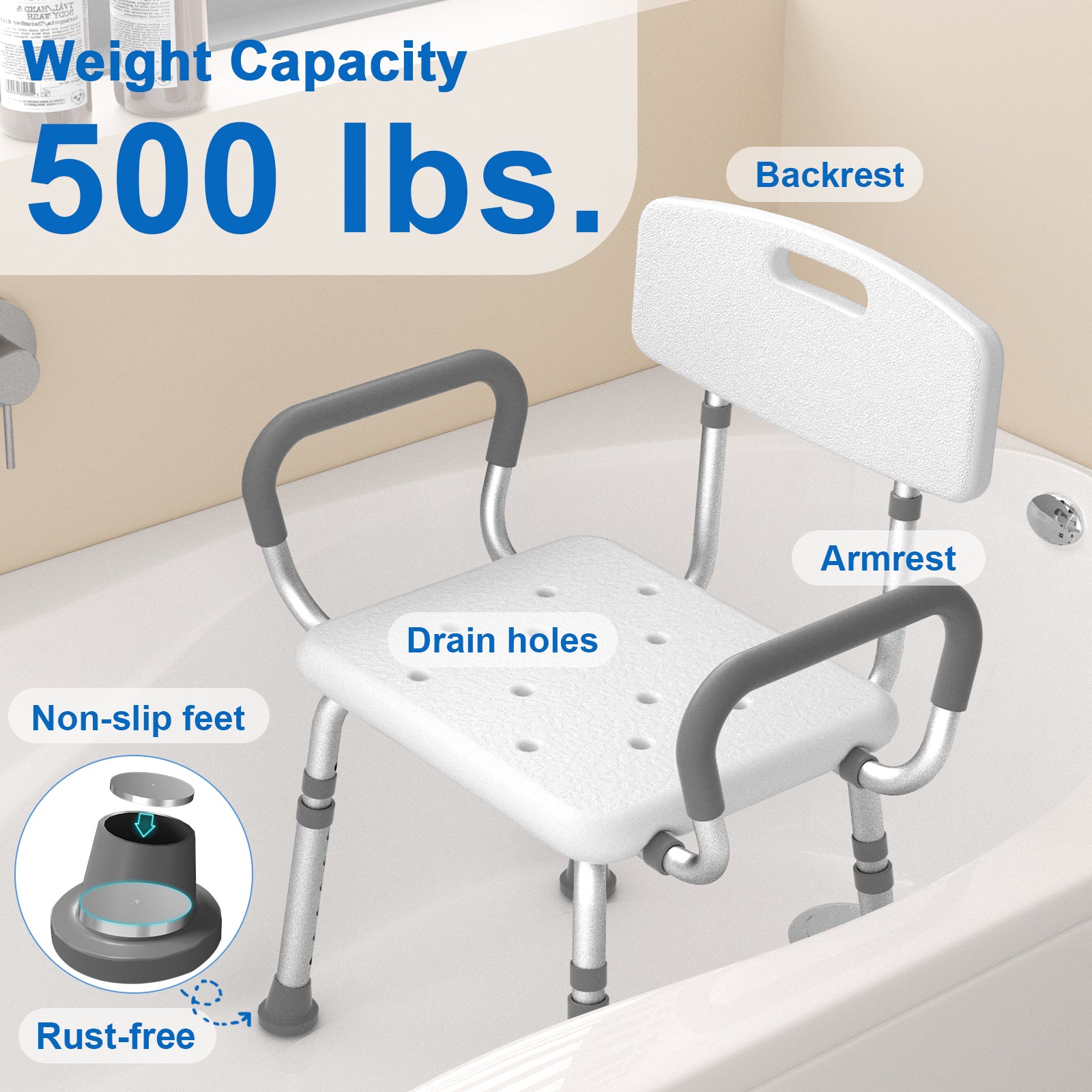 SHC20 Shower Chair for Inside Shower with Arms and Back