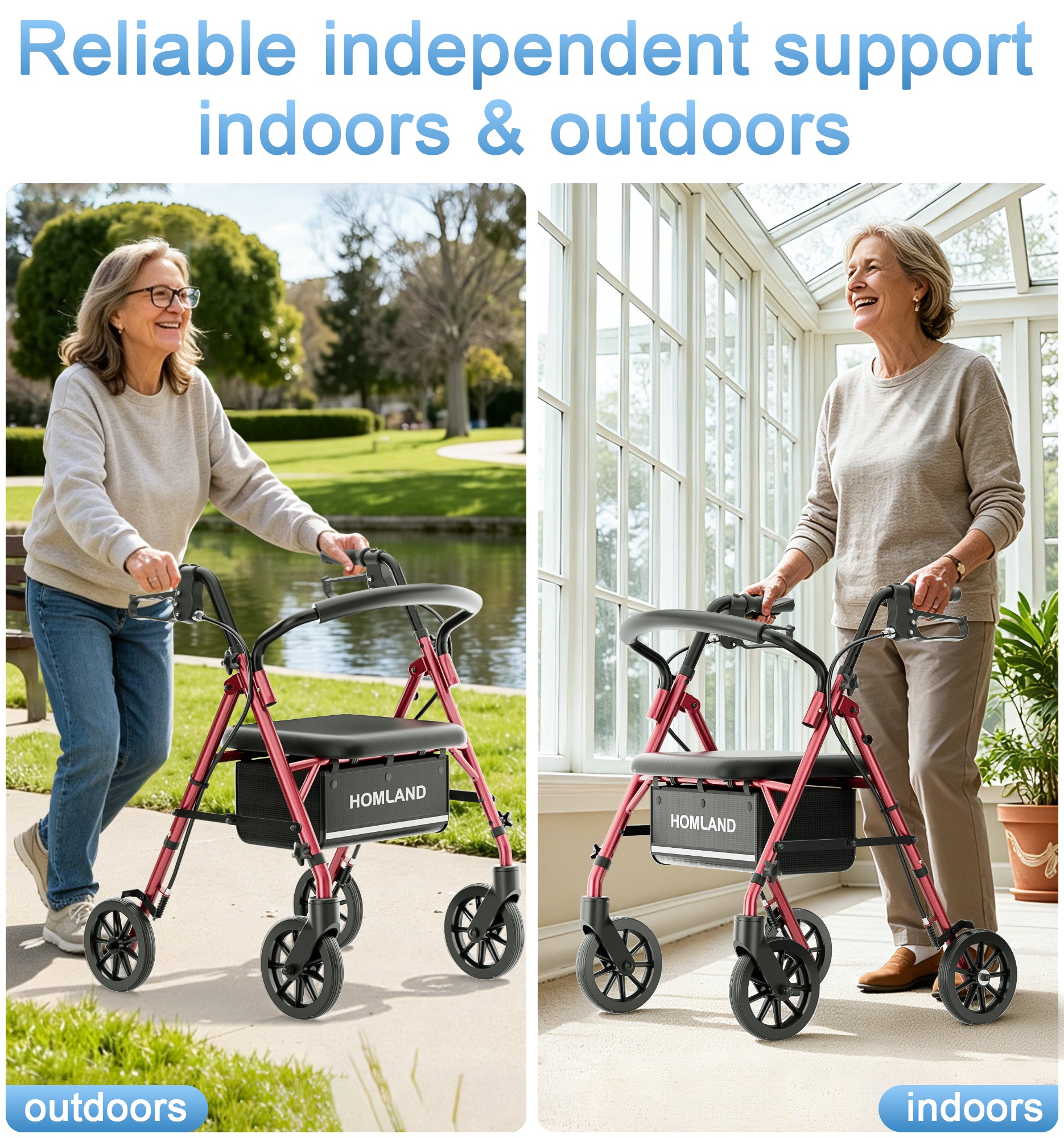 R16 Lightweight & Foldable Rollator Walkers for Seniors