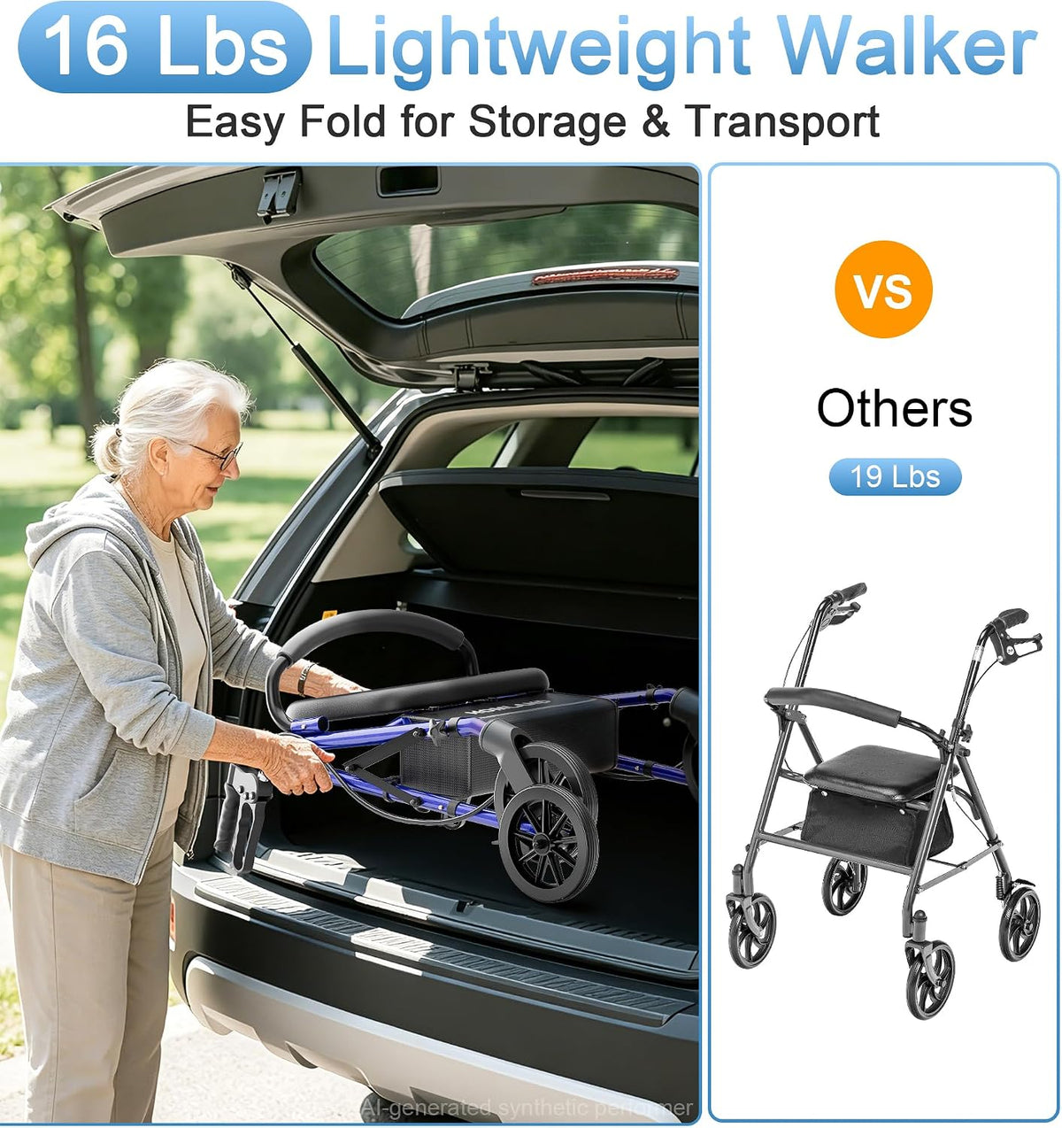 R16 Classic Rollator Walker with Seat #Color_Blue