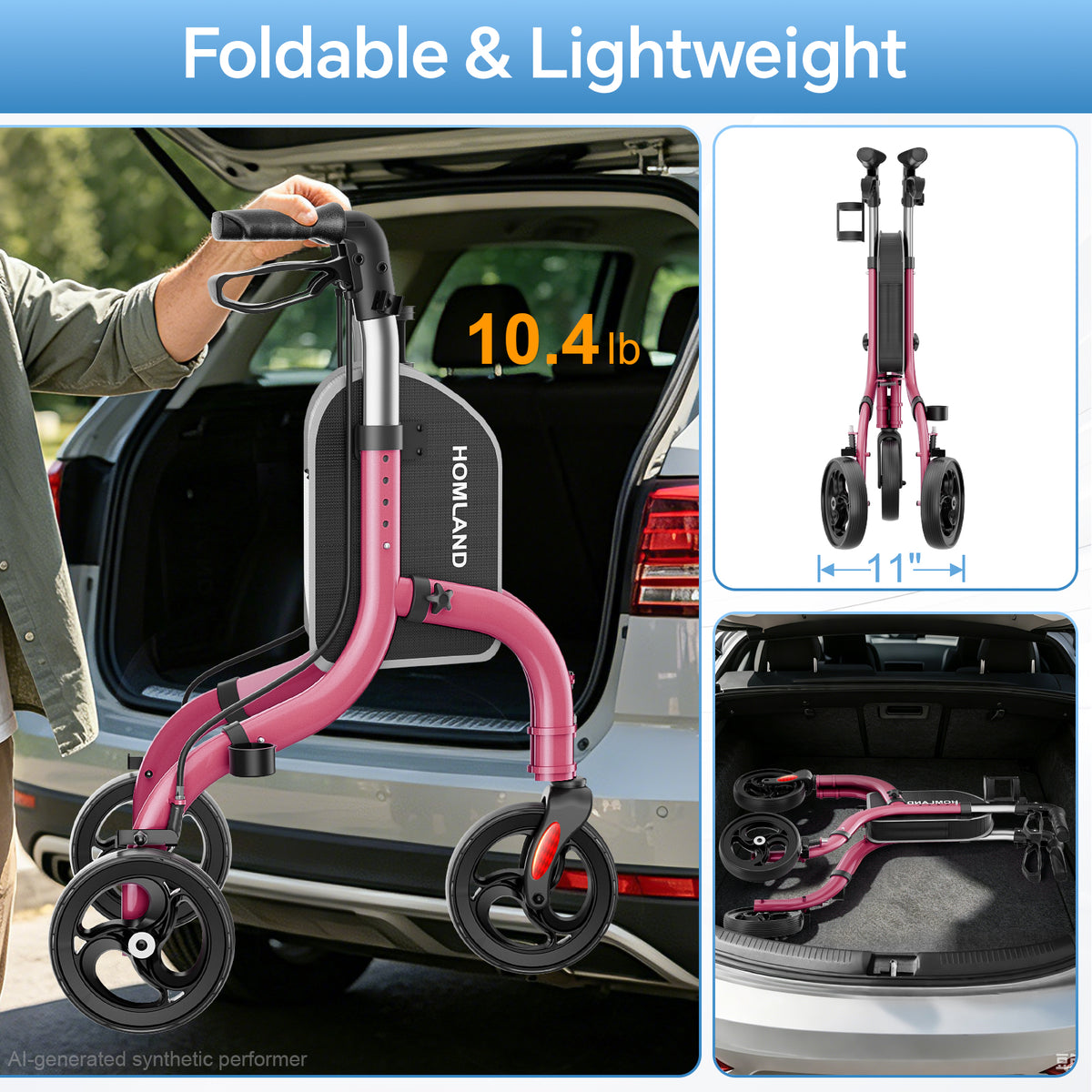 RW310 Ultra Lightweight 3-Wheel Rollator #Color_Red