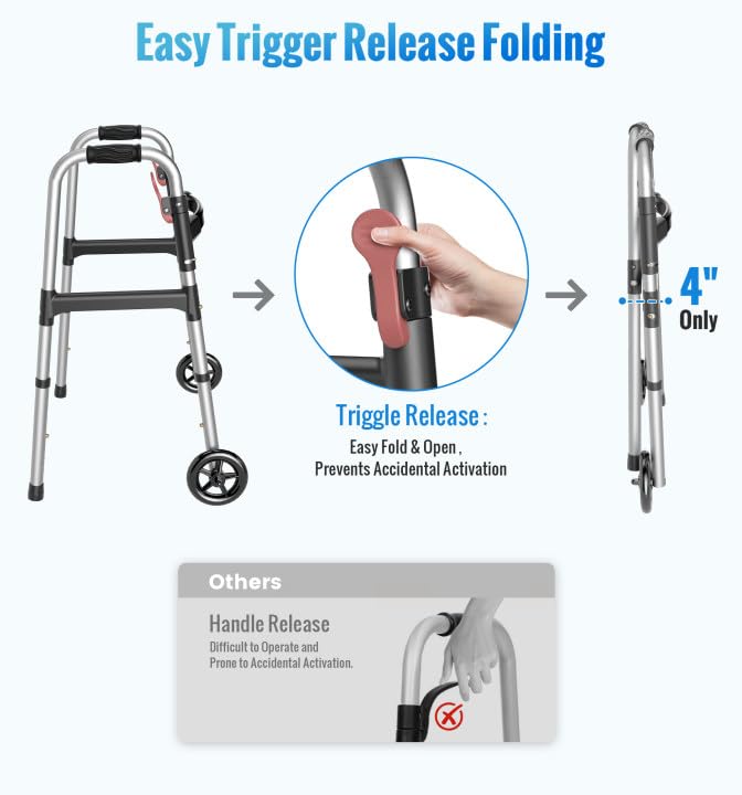 W1 Folding Walkers for Seniors with Wheels