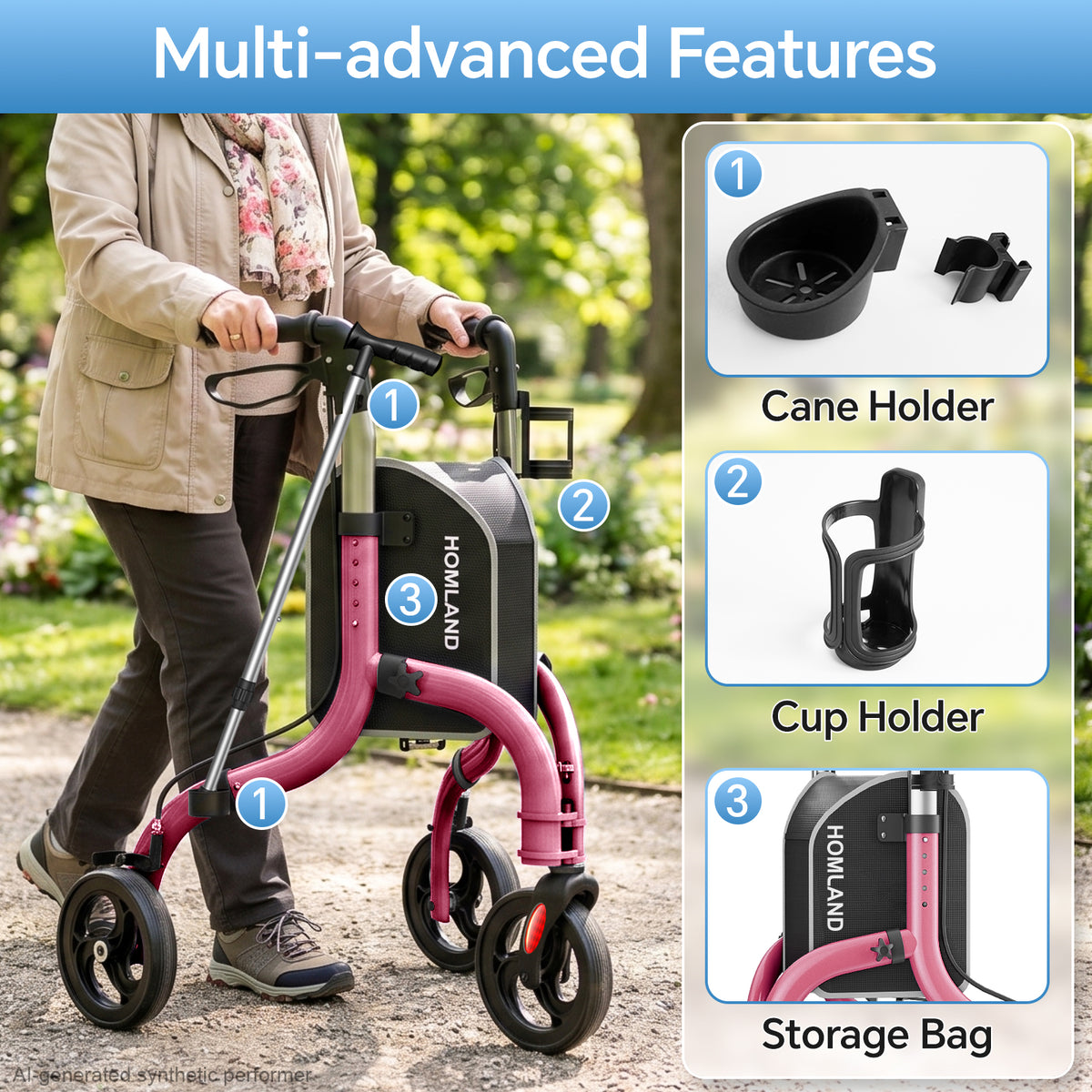 RW310 Ultra Lightweight 3-Wheel Rollator #Color_Red