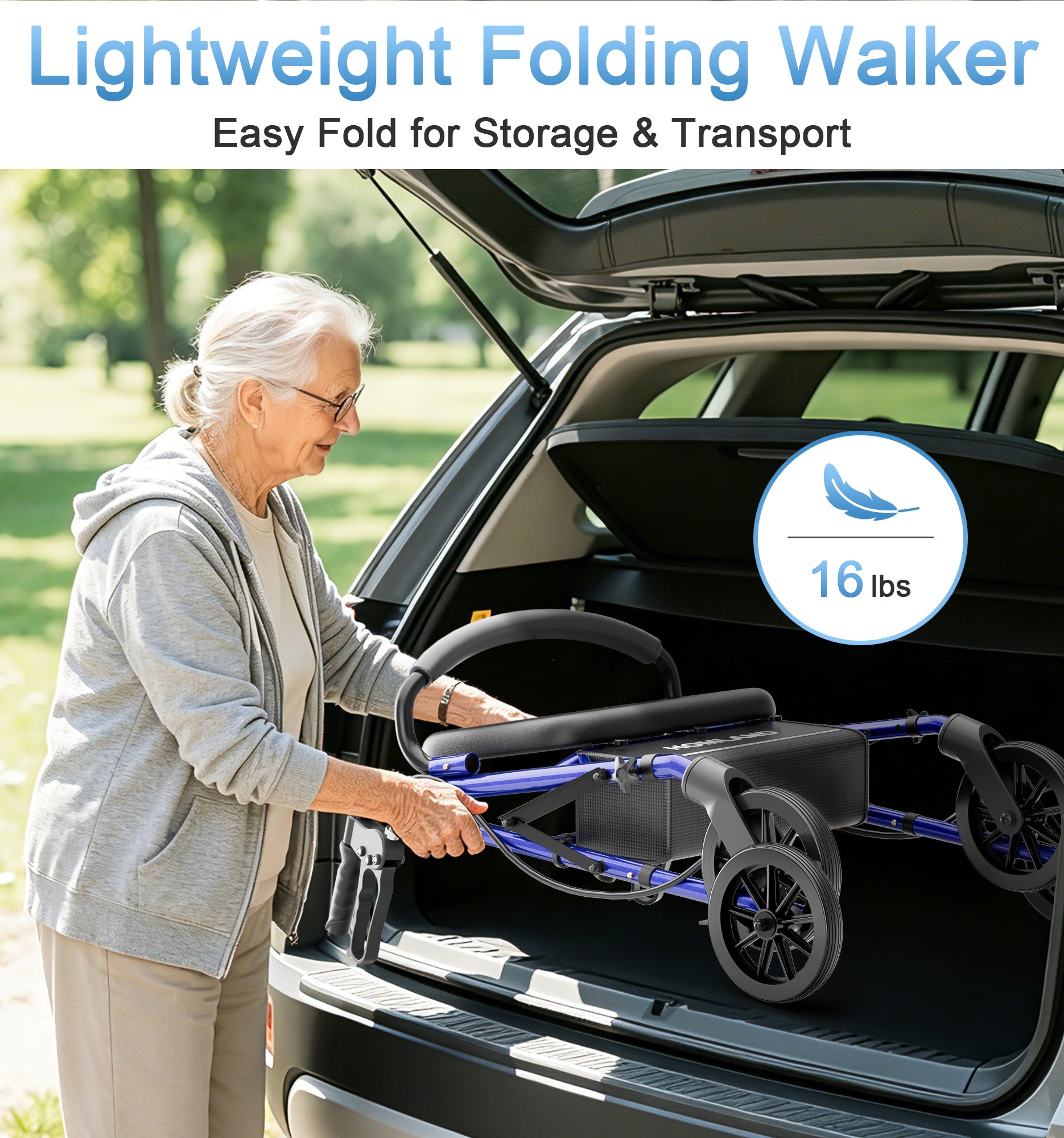 R16 Lightweight & Foldable Rollator Walkers for Seniors