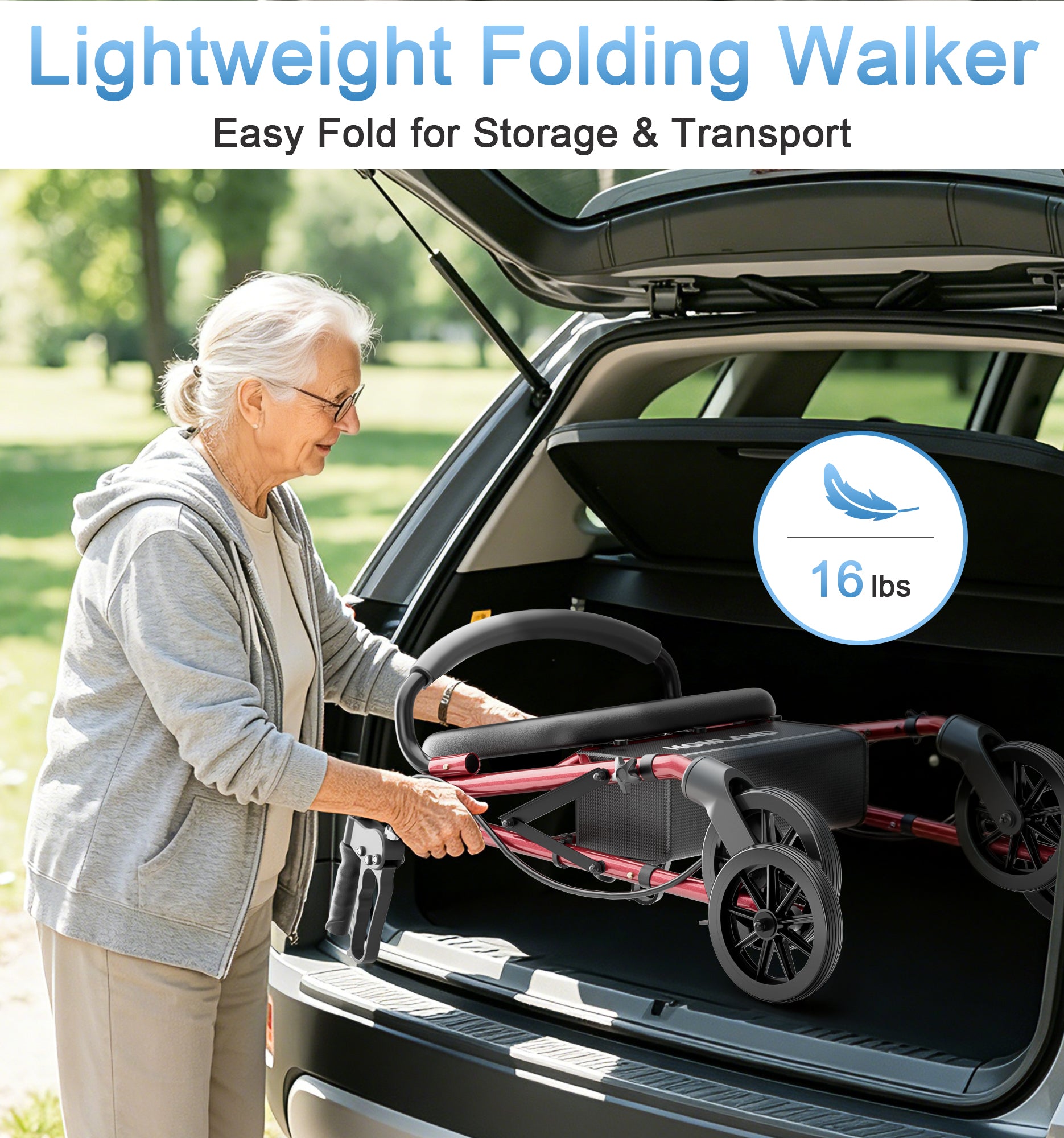 R16 Lightweight & Foldable Rollator Walkers for Seniors