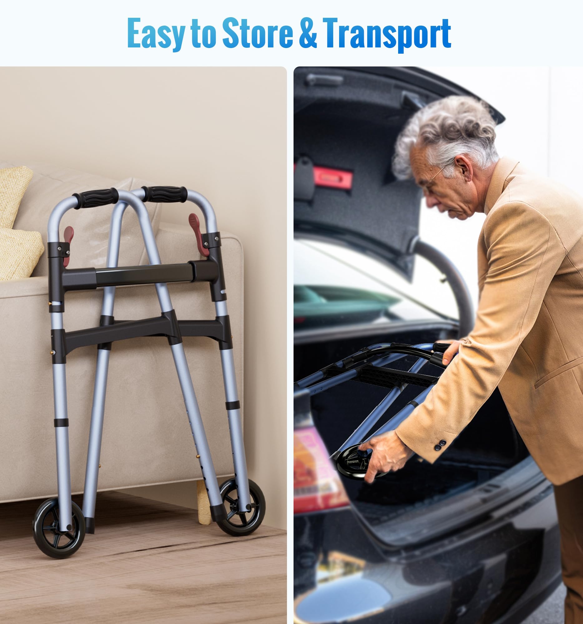 W1 Folding Walkers for Seniors with Wheels