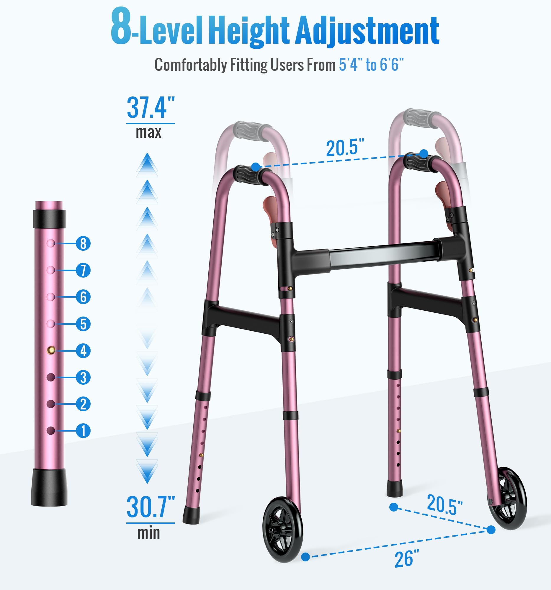 W1 Folding Walkers for Seniors with Wheels