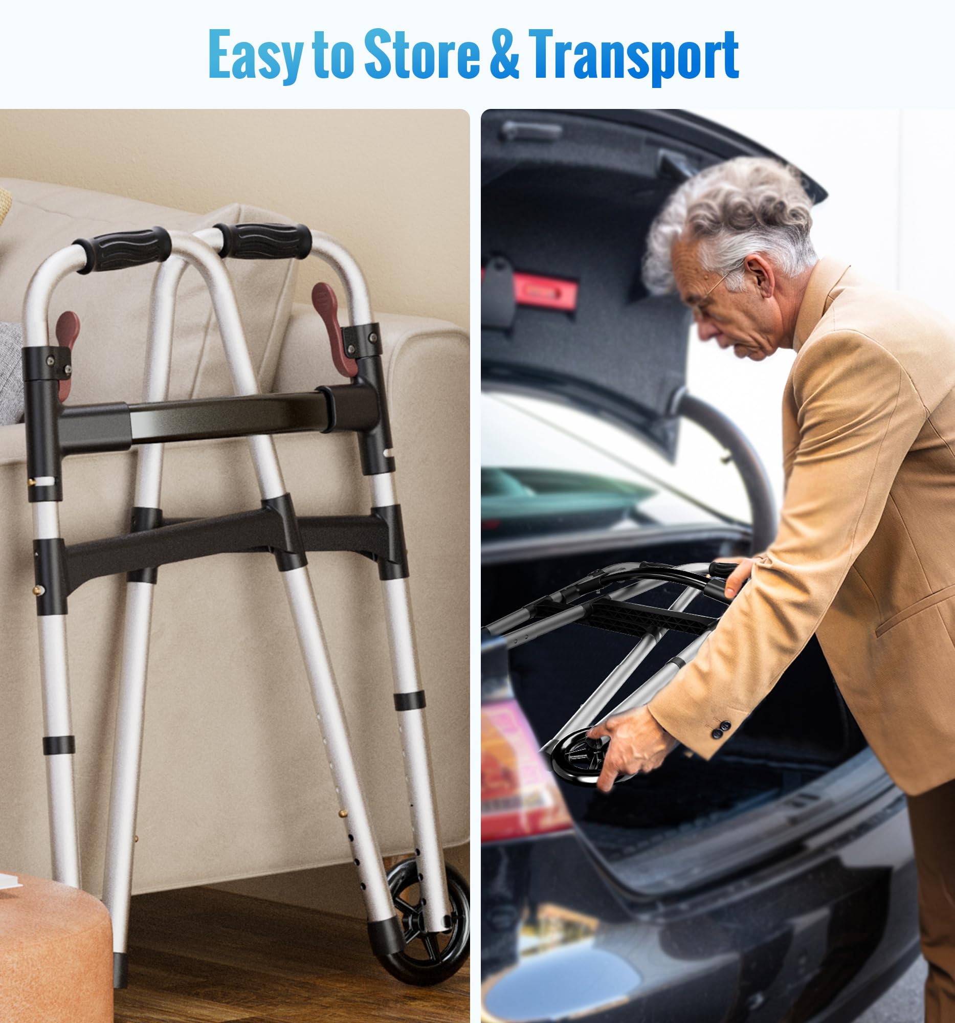 W1 Folding Walkers for Seniors with Wheels