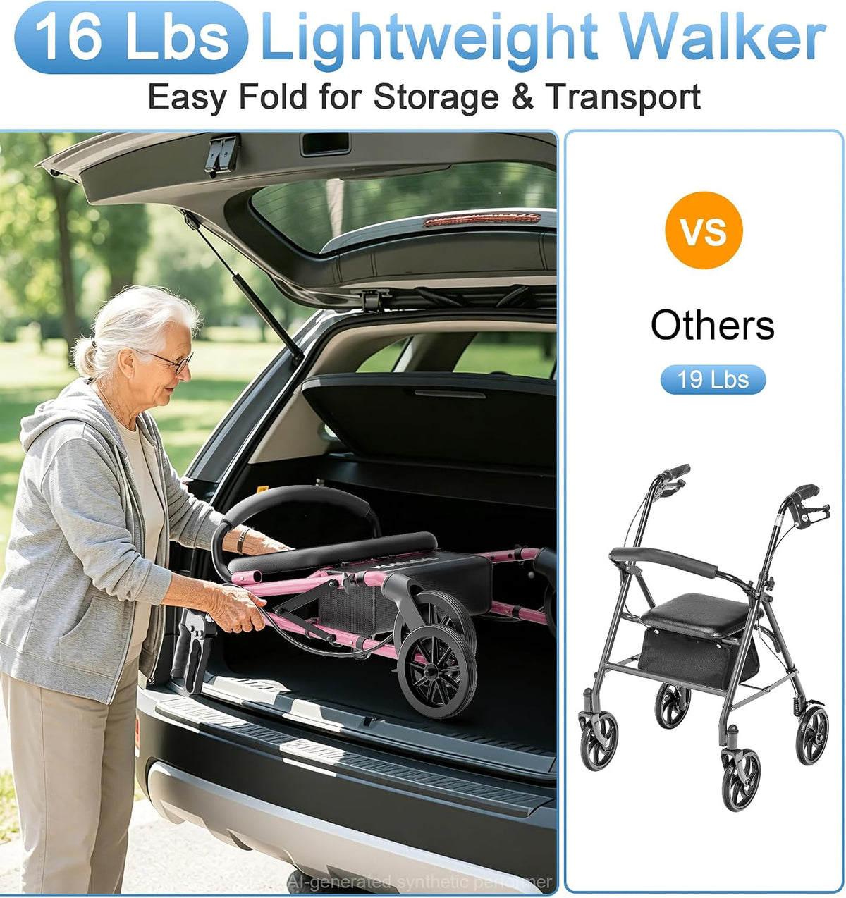 R16 Classic Rollator Walker with Seat #Color_Pink