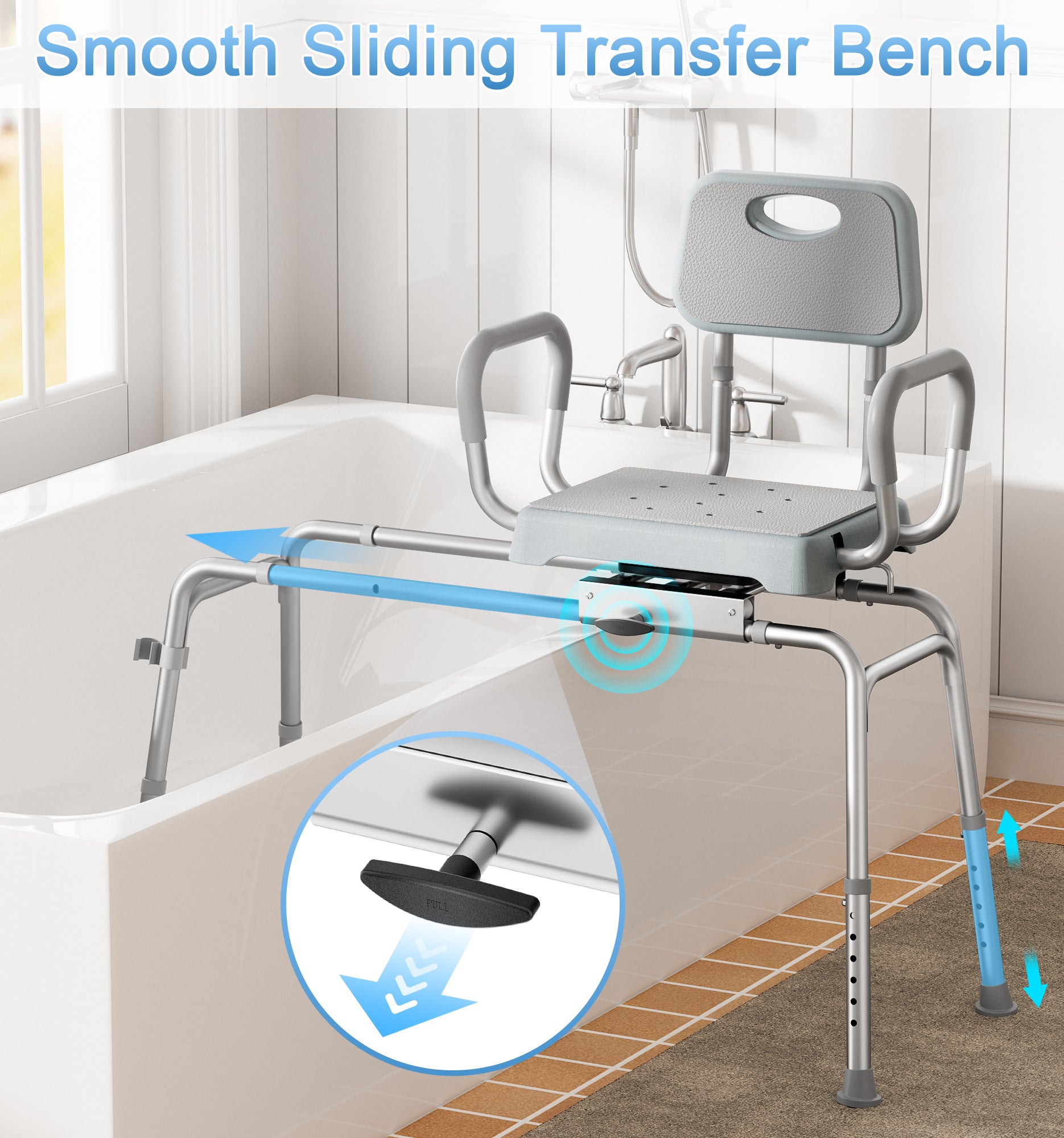 BC7 HOMLAND Sliding Shower Chair with Rotating Seat — Bathtub Transfer Bench