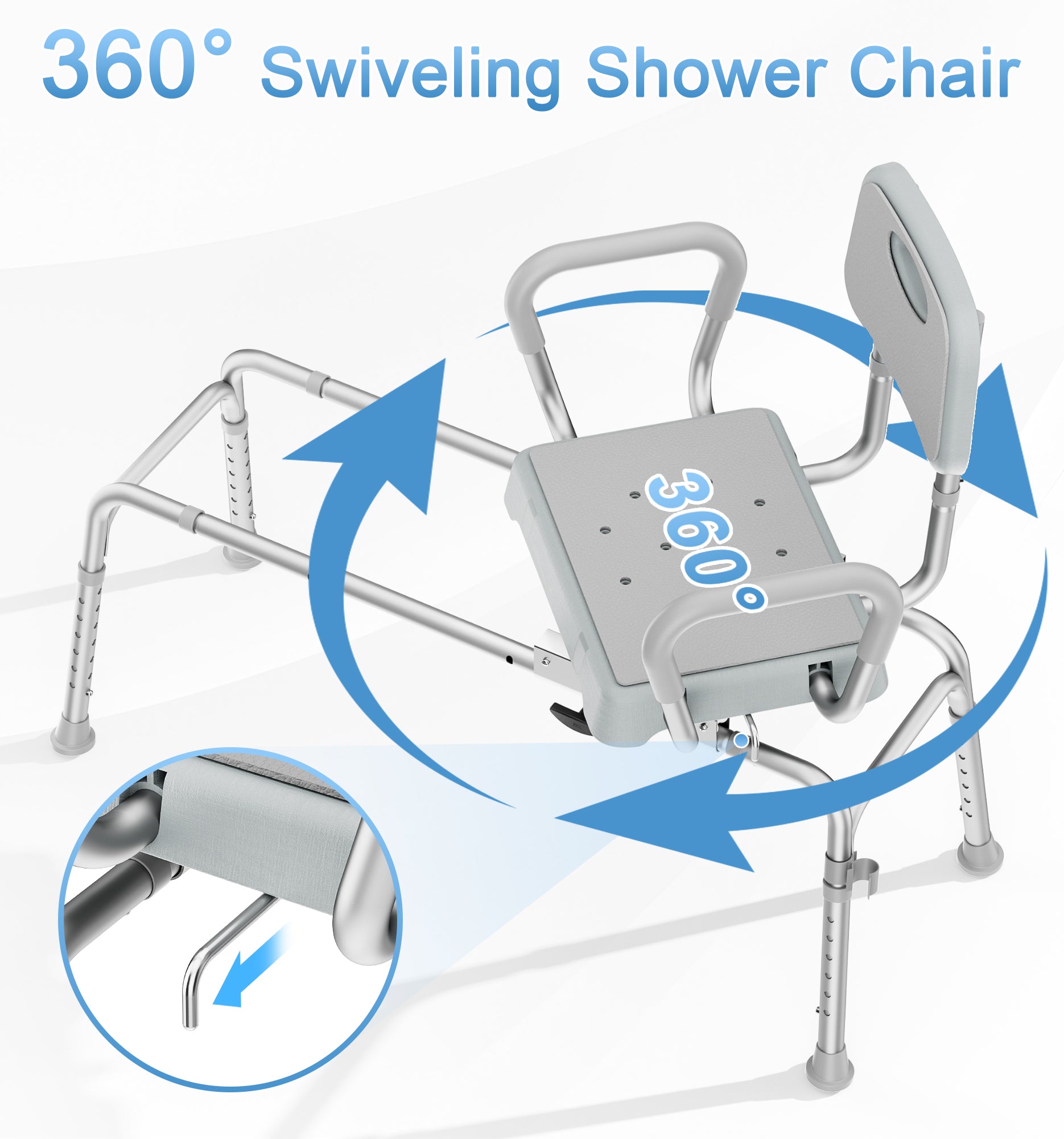 BC7 HOMLAND Sliding Shower Chair with Rotating Seat — Bathtub Transfer Bench