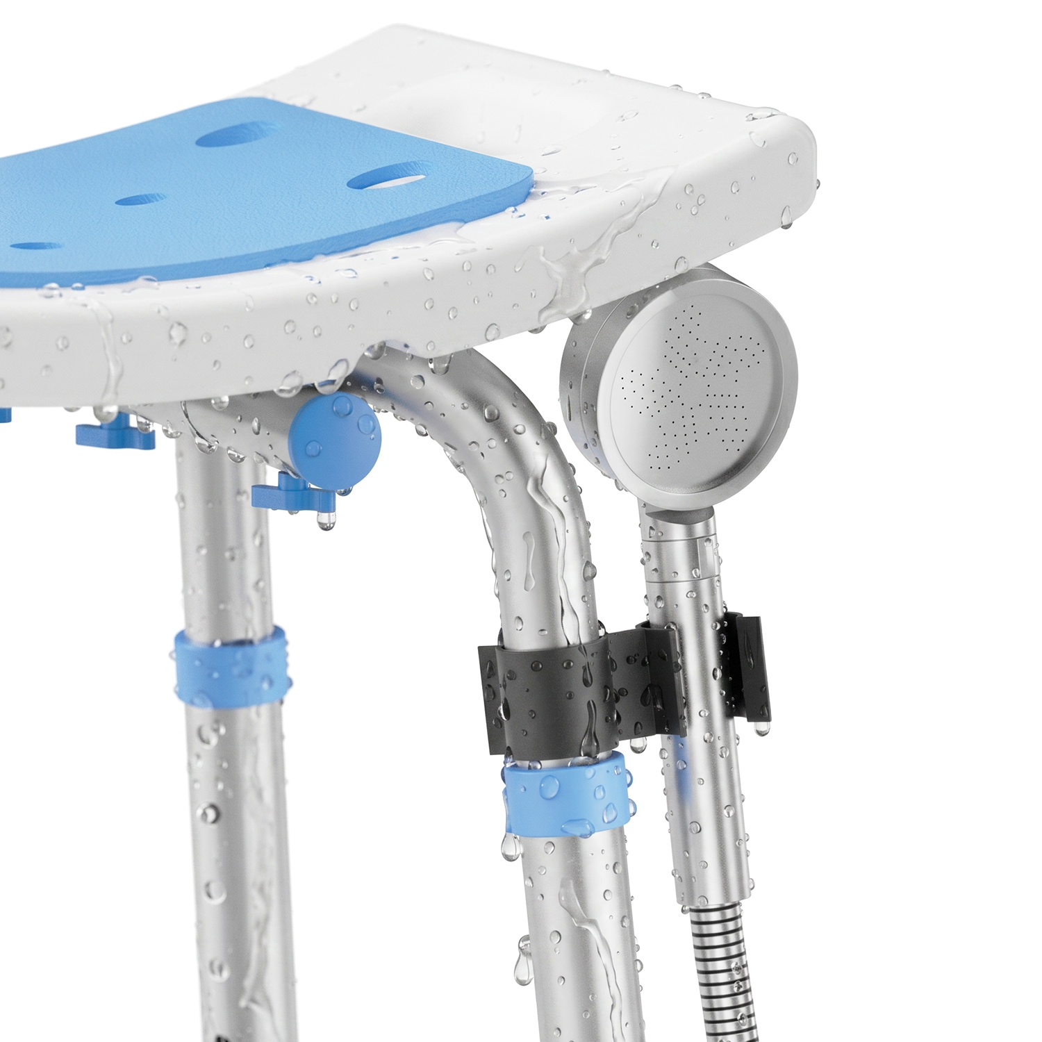 BS1 shower stool with built-in showerhead holder for hands-free bathing convenience