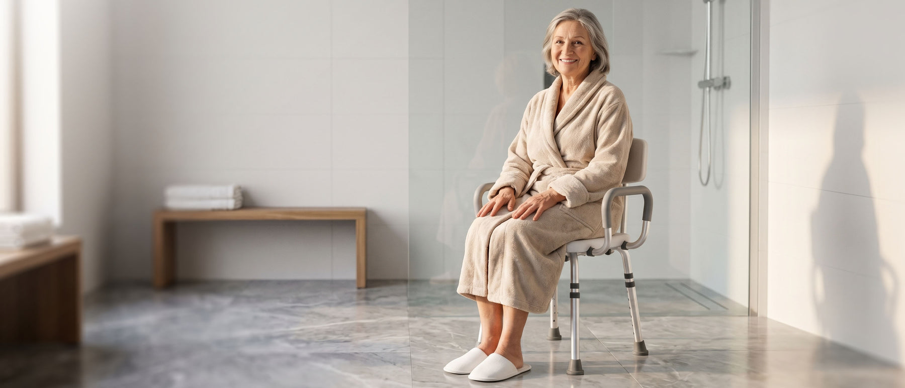 HOMLAND shower chair for seniors providing safe anti-slip bathroom support and dignified bathing comfort
