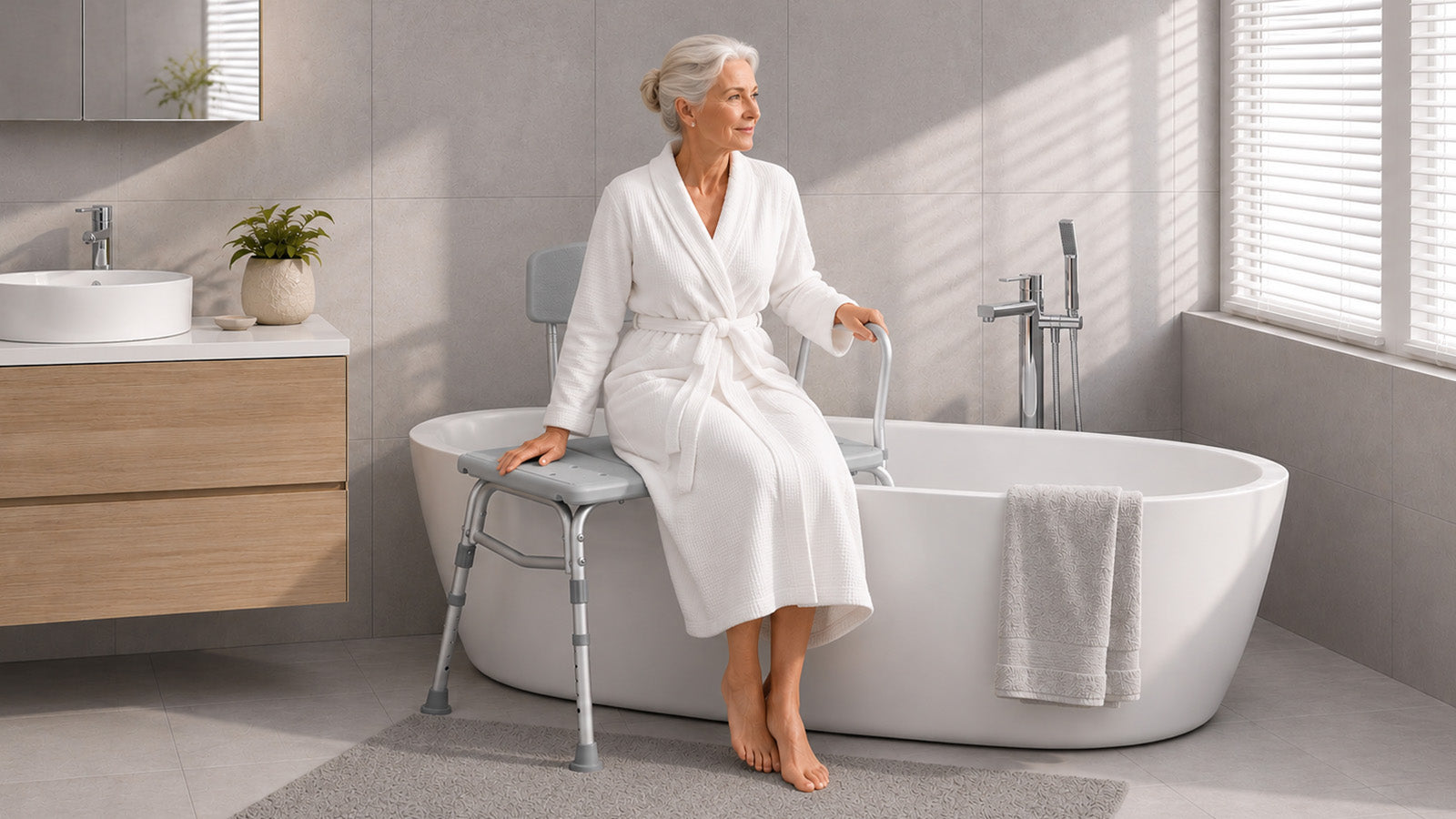 HOMLAND BC4 transfer bench helping seniors transfer safely in and out of the bathtub