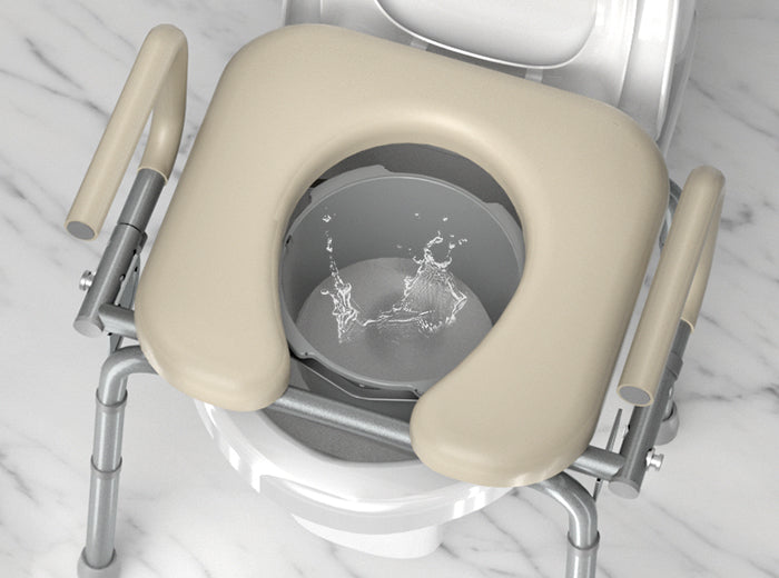 Top view of HOMLAND C12 commode seat with removable bucket and splash guard