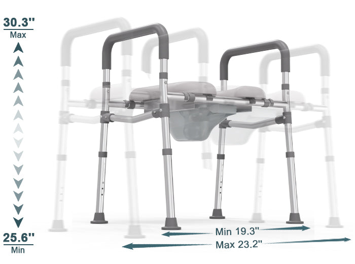 C2 height and width adjustment chart showing 25.6 to 30.3 inch height and 19.3 to 23.2 inch width