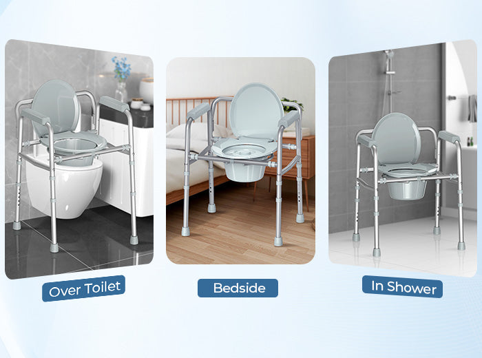 HOMLAND C7 bedside commode shown for bedside use and over-toilet support