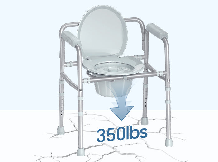 HOMLAND C7 bedside commode with reinforced frame and 350 lb capacity callout