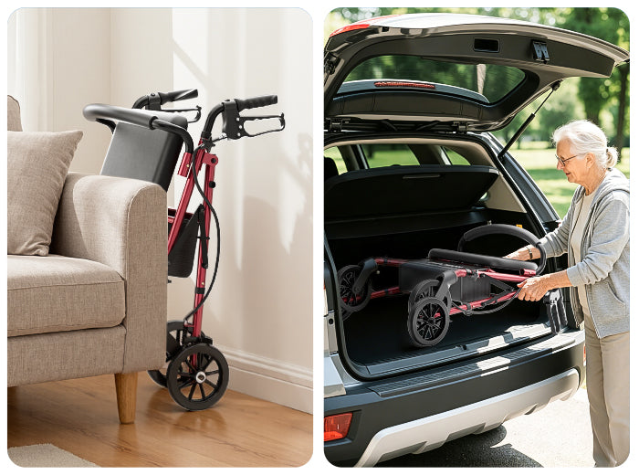 HOMLAND R16 lightweight rollator walker folded for storage and car travel