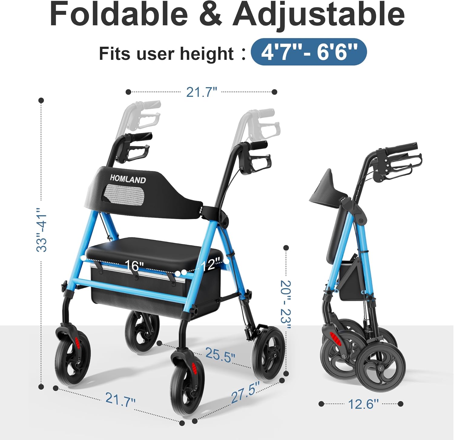 R2 Foldable Rollator Walkers with Seat for Seniors