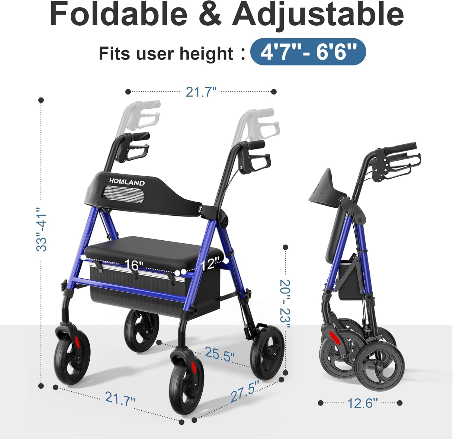 R2 Foldable Rollator Walkers with Seat for Seniors