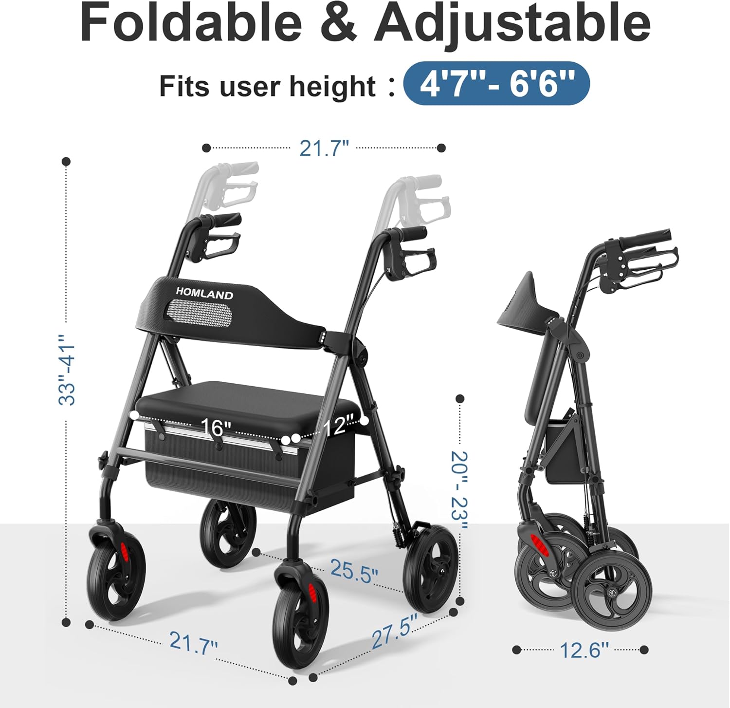 R2 Foldable Rollator Walkers with Seat for Seniors