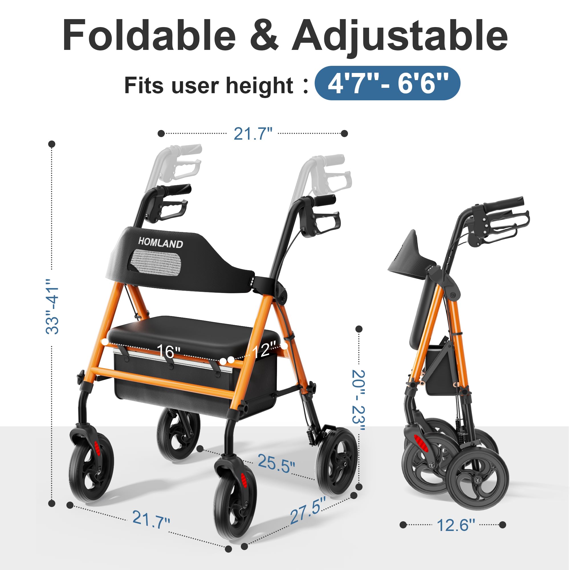 R2 Foldable Rollator Walkers with Seat for Seniors