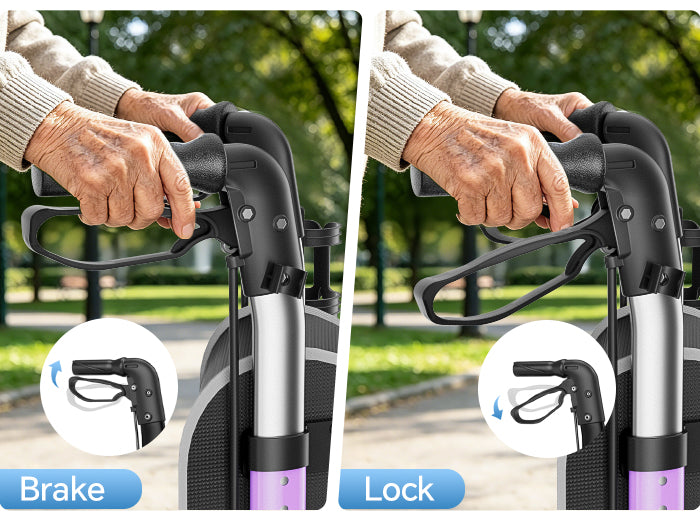 Close-up of RW310 hand brake and parking lock positions on the handle