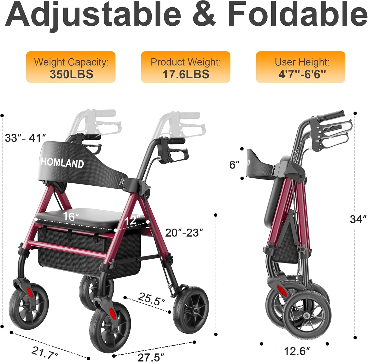 RW410 Walkers for Seniors with Seat