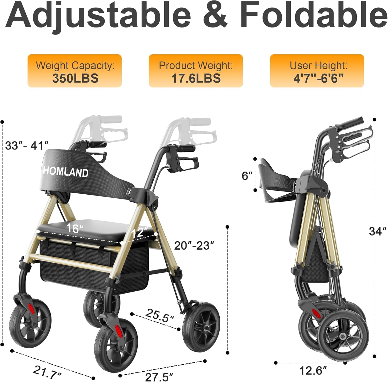 RW410 Walkers for Seniors with Seat