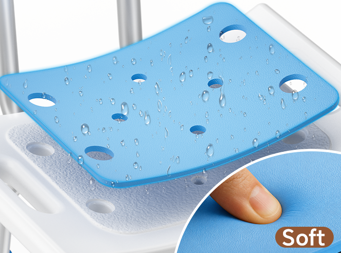 Blue non-slip cushion on the SHC10 shower chair seat
