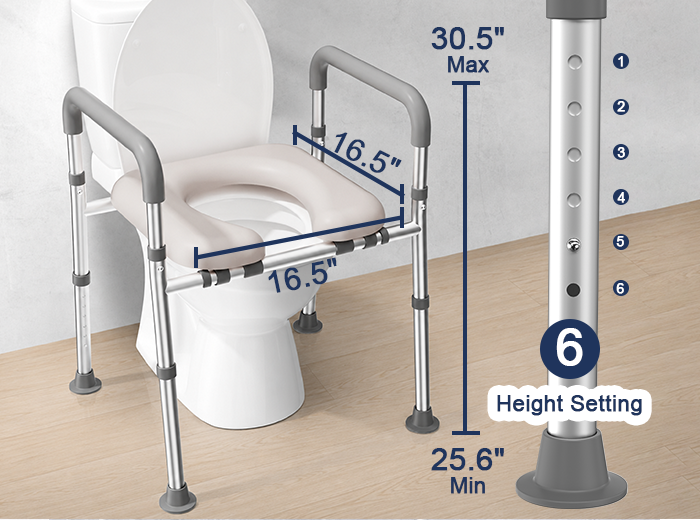 Adjustable legs on the TRB10 raised toilet seat showing height settings