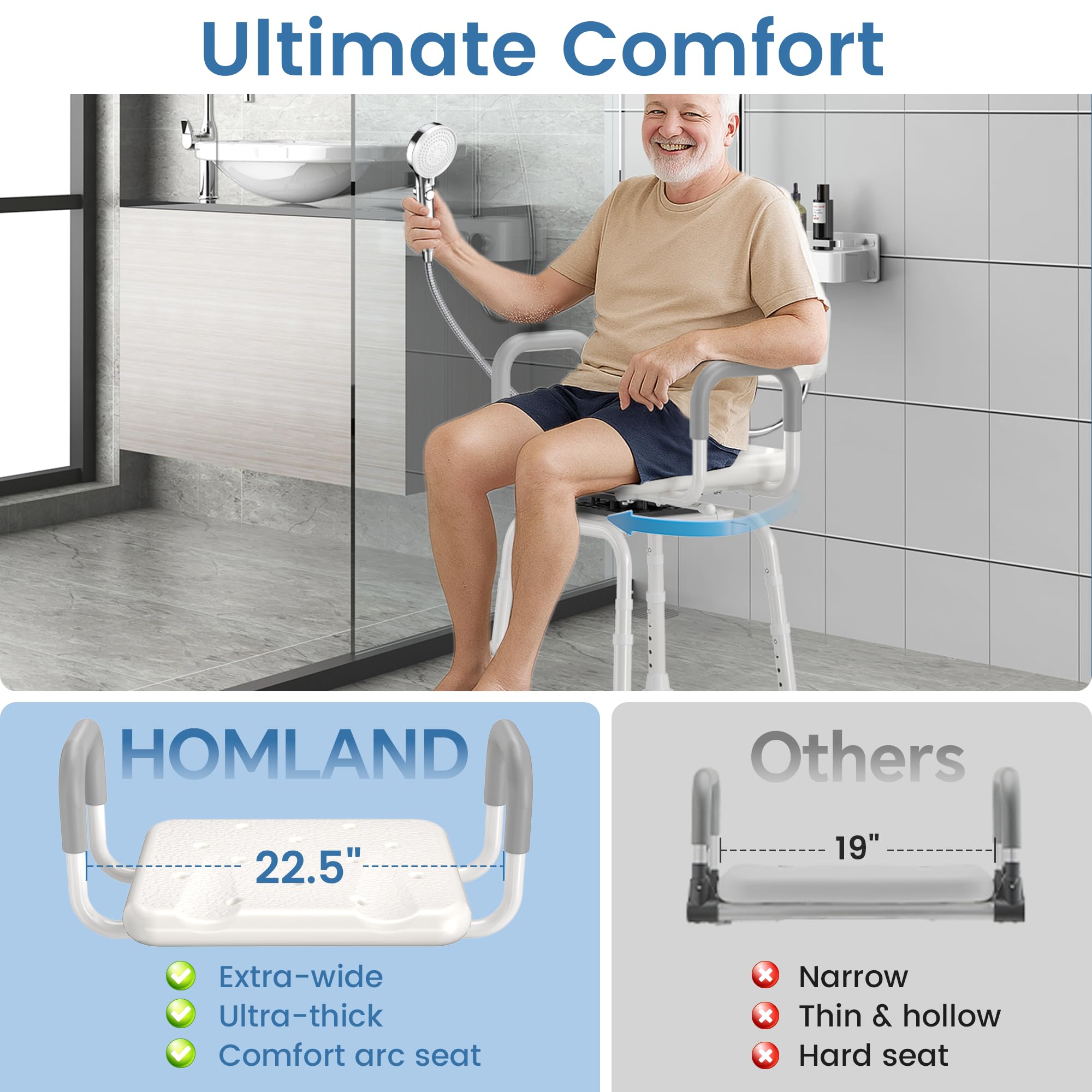 BC3 Swivel Shower Chair with Removable Back and Arms