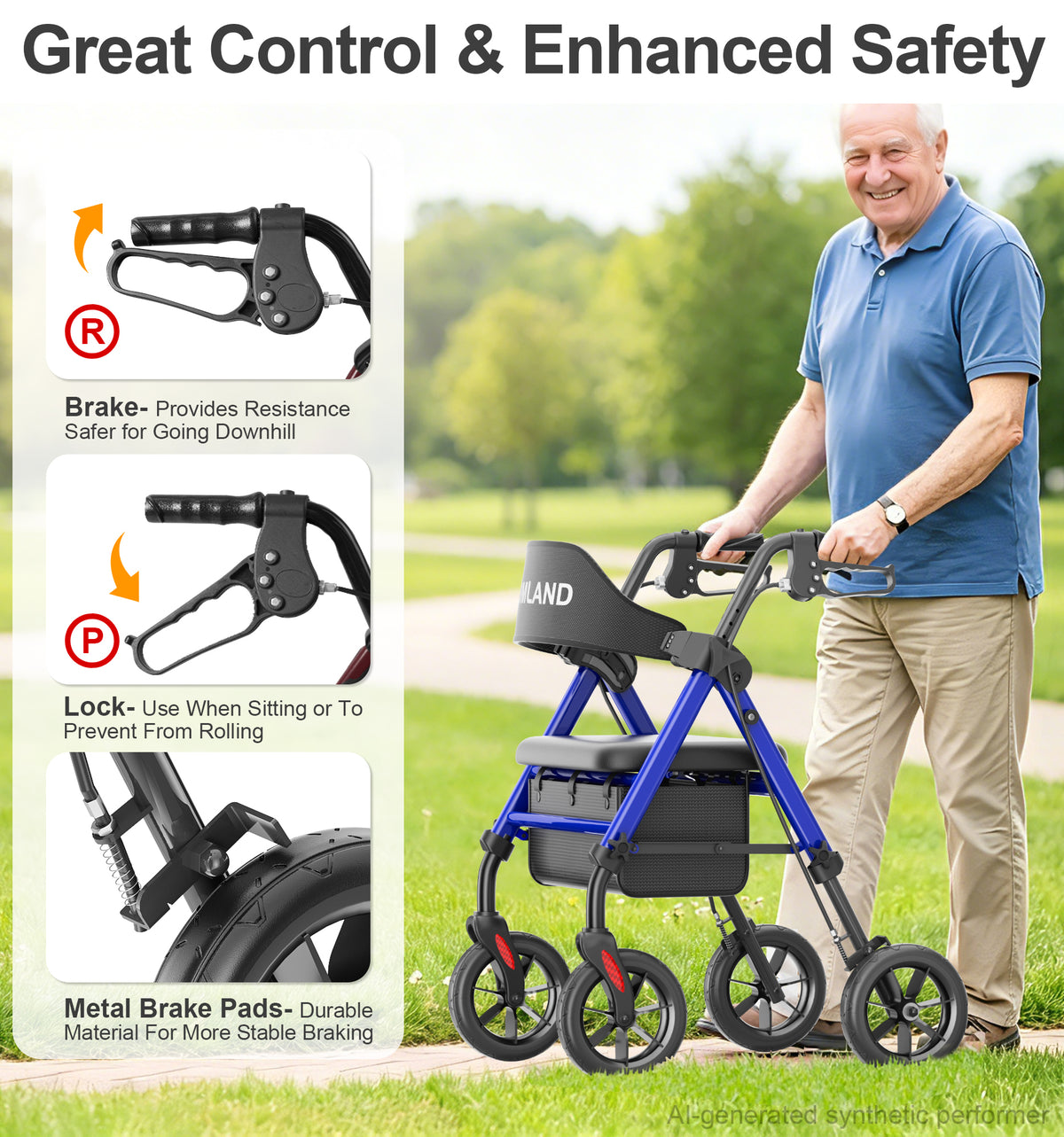 RW410 Comfort Rollator Walker with Seat