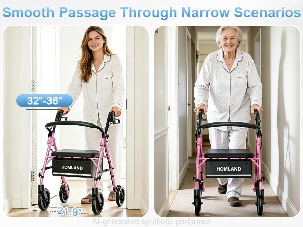 R16 Classic Rollator Walker with Seat #Color_Pink