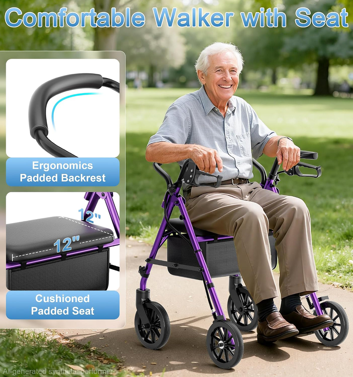 R16 Classic Rollator Walker with Seat #Color_Purple
