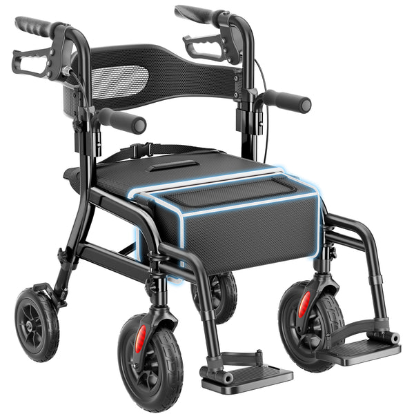 R12 2-in-1 Rollator Walker Wheelchair Combo with Seat