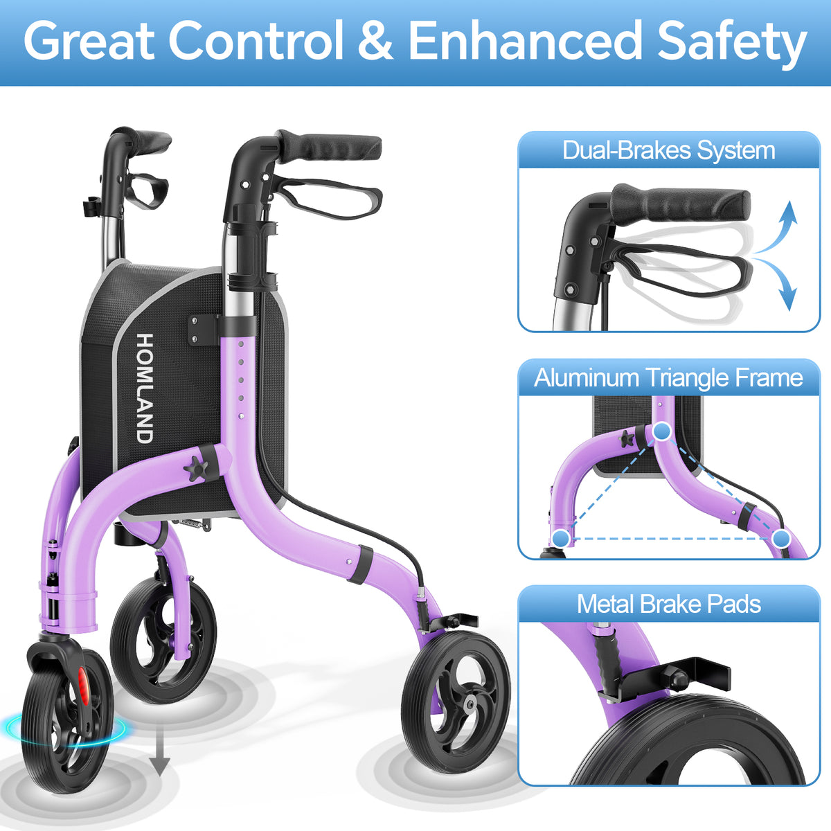 RW310 Ultra Lightweight 3-Wheel Rollator #Color_Purple