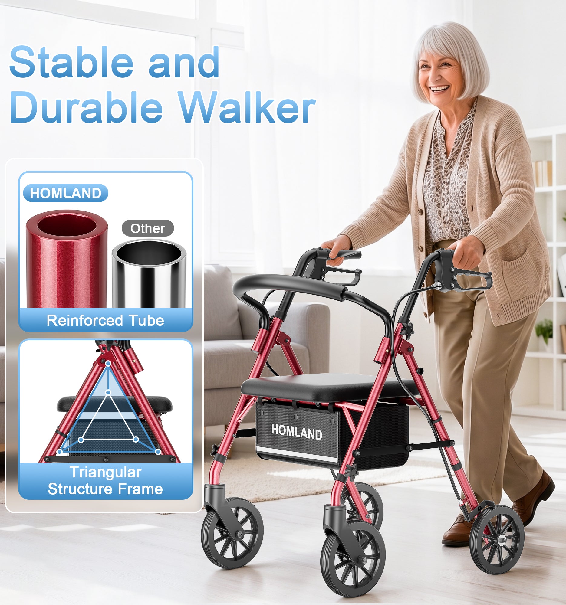 R16 Lightweight & Foldable Rollator Walkers for Seniors