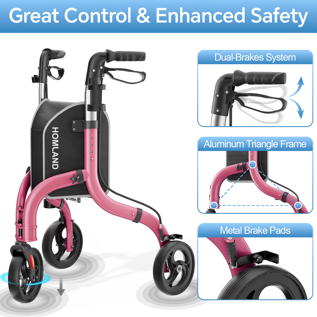 RW310 Ultra Lightweight 3-Wheel Rollator #Color_Red