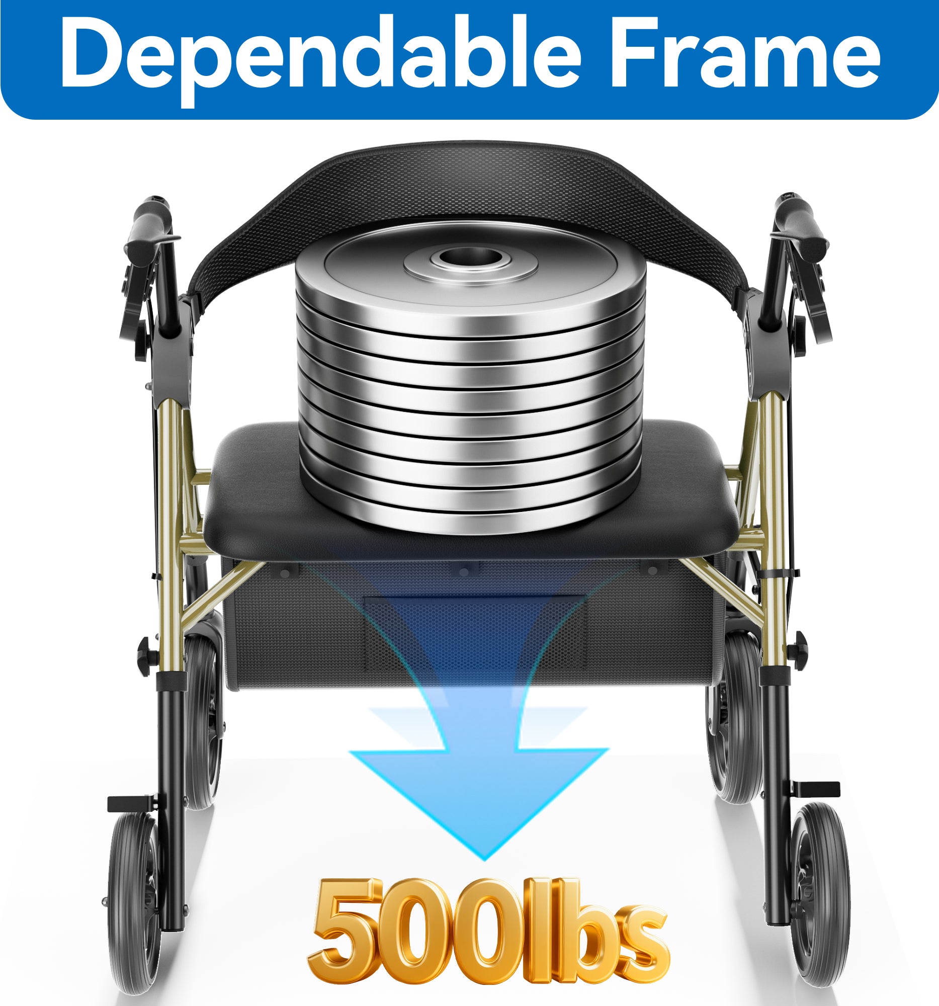 R15   HOMLAND Bariatric Walkers for Seniors, 500lb Heavy Duty Rollator Walker, 19.7" Extra Wide Padded Seat, 8" All Terrain Foldable Rolling Walker with Dual-Height Adjustable